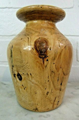 Mcm Real Wood Burl Wooden Vase Bowl Vintage 5.  5 X 4 " Signed Woodwork By Cs