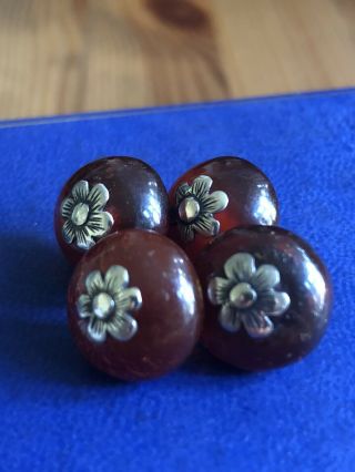Antique Victorian Natural Amber Button & Silver Decorations Rare Collectable
