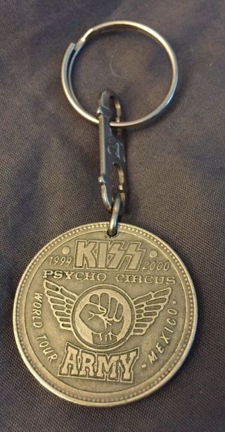 Kiss Band Psycho Circus Tour Mexico Etched Metal Coin Keychain 1999 2000 - Rare