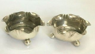 Pair Antique Victorian Sterling Silver Salt Dishes 1894