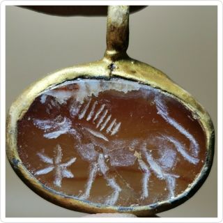 Gold Plated Pendant Ancient Roman Agate Intaglio Lion Stone 33