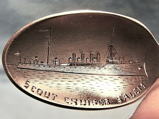 RARE NEWBURYPORT SILVER Co.  c.  1910 STERLING SILVER WWI NAVY SHIP USS SALEM SPOON 2