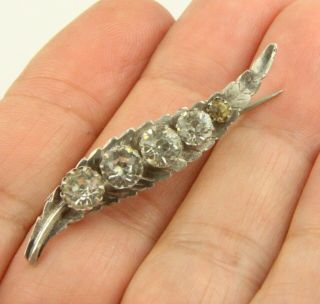Antique Victorian Chester Hm 1899 Sterling Silver Paste Stone Leaf Brooch Pin