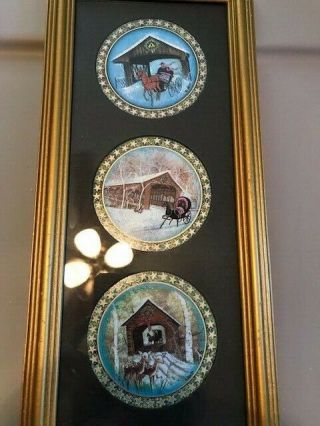 Framed 3 P Pat Buckley Moss Anna Perenna Porcelain Rare Ornaments Country Ride,