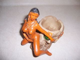 Rare Vintage Resin Or Ceramic Nude Girl Skull Ashtray Risque Erotica