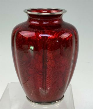 Antique Ando Jubei Japanese Ginbari Pigeon Blood Red Cloisonne Enamel Vase