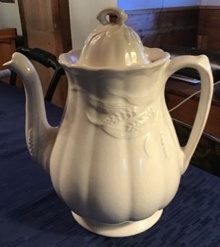 Antique Farmhouse White Ironstone Coffee Tea Pot Wheat W/ Melon Body Wilkinson