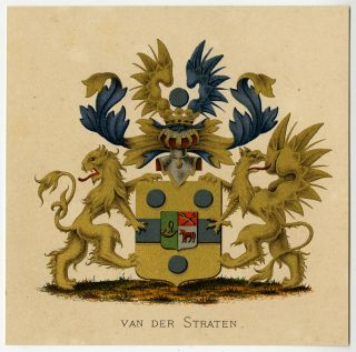 Antique Print - Heraldry - Coat Of Arms - Van Der Straten - Wenning - Rietstap - 1883