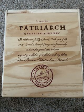 Frank Family Patriarch 3/750 Ml Wooden Wine Crate Box Empty Rare