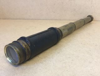 Old Antique / Vintage 3 Draw Brass And Leather Clad Telescope Gwo