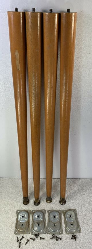 Set Of 4 Vintage Mid Century Modern Table Legs Brass Feet Wood 27  Read