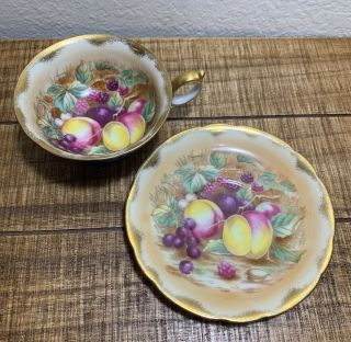 Vintage Del Mar Japan China Tea Cup And Saucer - Hand Painted 24k Gold Fruit A,