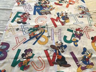 Vintage Twin Flat Sheet Mickey Mouse Alphabet Walt Disney Fabric