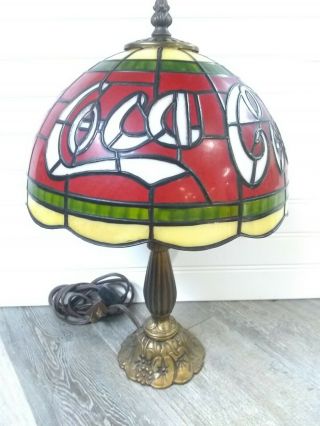 Vintage Coca Cola Plastic Shade Tiffany Style Lamp " Stained Glass " Coke Rare Bar