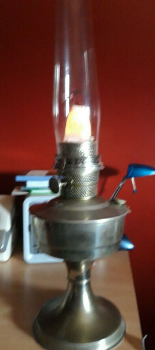 Vintage Aladdin Chrome On Brass Oil Lamp With Aladdin Glass