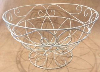Metal Basket Planter Holder Wire Chippy White French Country Farmhouse Vtg Chic