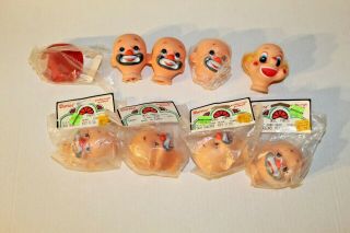 8 Vintage Clown Hobo Head Assortment And 1 Hat Doll Parts Sad Happy Darice 2.  5 "