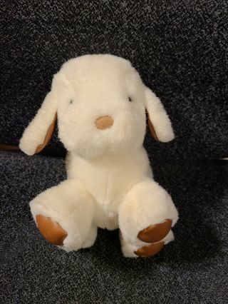 Vintage 1983 Baby Gund White Puppy Dog Stuffed Animal Plush Toy Rattle Rare