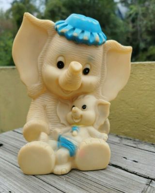 Vtg Rare Mexico Rubber Elephant Mom & Baby Elephant Squeaky Toy Vinilos Romay