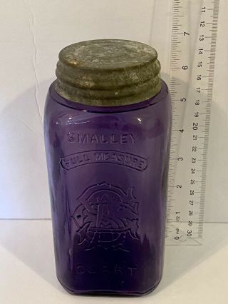 Rare Purple Amethyst Smalley Full Measure Quart Jar Sca - Millville,  Globe