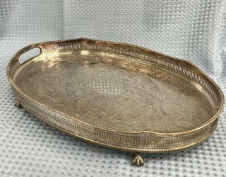 Vintage Silver Plate On Copper Tray With Ball Feet And Baroque Design