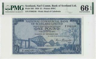 1959 National Bank Of Scotland 1 Pound 396246 Rare ( (pmg 66 Epq))