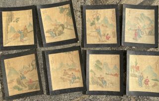 A Set Of 8 Rare 19th Century Chinese Paintings On Silk