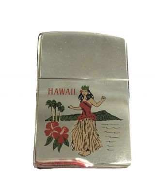 Vintage Zippo Lighter Hawaii Hula Dancer Woman Chrome D - Xi Vgc Rare