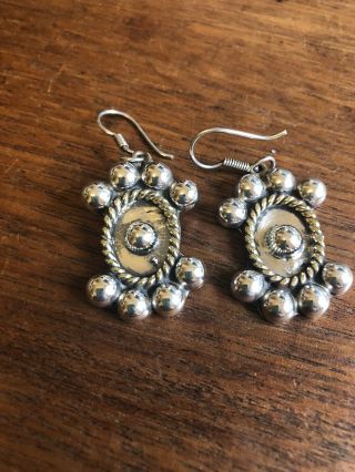 Antique Vintage Mexican Gold And Sterling Silver Drop Dangle Earrings Marked