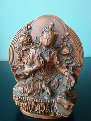 Vintage Chinese Carved Wood Wooden Guanyin Kwan Yin Goddess.