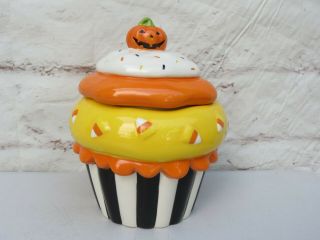 Halloween Cupcake Cookie Jar Kohls Ceramics Candy Corn Pumpkin Retired & Rare