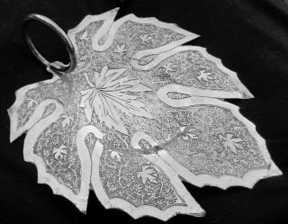 Fine Antique Anglo Indian Islamic Solid Silver Chinar Leaf Dish Kashmir; C1890