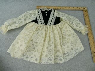 11 - 1/2 " Cream Color & Green Velvet Lacy Doll Dress With Slip For 18 " To 20 " Doll