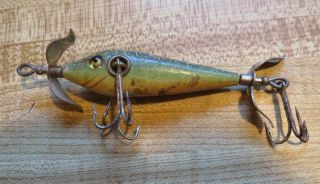 Vtg Rare Heddon Dowagiac Crackleback Wooden Fishing Lure.  Glass Eyes