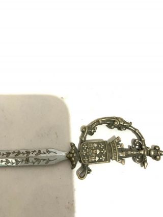 Vintage Rare Sterling Silver Pin Brooch Carcassonne Sword Tone Art Decoration