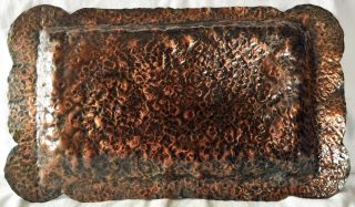 RARE VINTAGE 1920 ' s MISSION - ARTS & CRAFTS HAMMERED HEAVY COPPER CARD TRAY 2