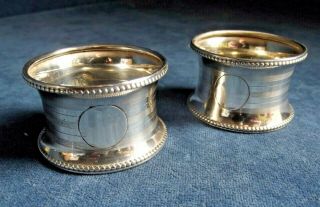 Pair Solid Silver Napkin Rings Birmingham 1947 By Joseph Hayward