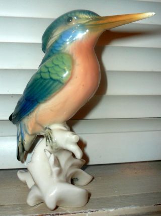 \karl Ens Volkstedt Porcelain Enameled Kingfisher Bird Figurine Germany