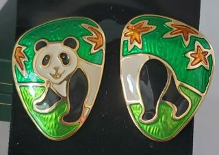 Edgar Berebi " Panda " Gold Tone Enamel Post Earrings Rare