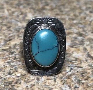 Rare Sidney Hooee Zuni Old Pawn Sterling Silver Spiderweb Turquoise Ring