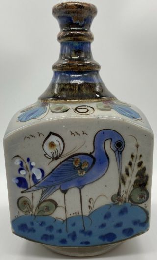 Rare Vintage Ken Edwards Tonala Hand Painted Pottery Square Vase Mexico Birds