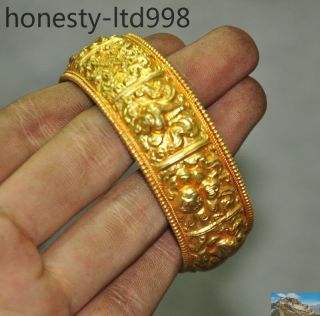 Rare Tibet Buddhism Bronze 24k Gold Gilt Eight Treasures Statue Bracelet Bangle