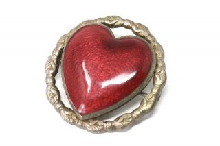 A Heavy Antique Edwardian White Metal Enamelled Love Heart Brooch 23176