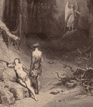 Paradise Lost Gustav Dore Poem Art 1880 Antique Picture Adam & Eve Garden Eden