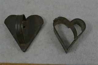 Heart Cookie Cutter 2 Dark Tin Strap Handle Early Vg Antique