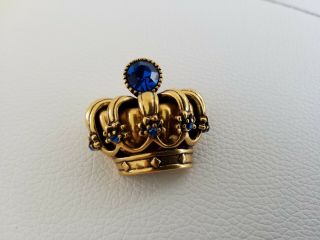 Unique Rare Signed Trifari Tm Goldtone Blue Rhinestone Royal Crown Brooch