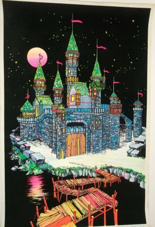 Magic Castle - Rare Vintage 1970s Black Light Flocked Velvet Poster