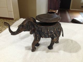 Vintage Cast Bronze Large Heavy Elephant Candle Holder India Ornate 11in.  - Rare