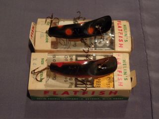 Four Vintage Helin Flatfish Lures - Two U20 ' s,  Two X4 ' s - In Boxes 3