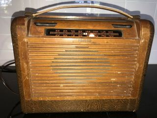 Rare Vintage Philco Model 46 - 350 Leather/wood Am Tube Radio -